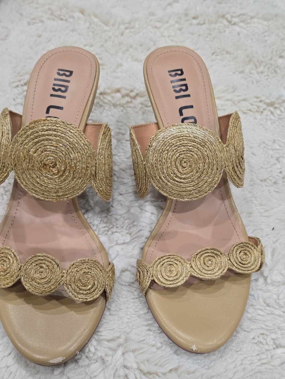 Bibi Lou Beige Straw Slide Sandals